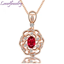 Elegant Red Ruby Pendant Necklace 14K Rose Gold Natural Diamond Party Jewelry Wholesale for Girl