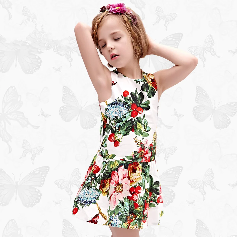 

W.L.MONSOON Girls dress Summer dress Baby floral Slim princess dress European and American children's wear Dress Cotton Girl