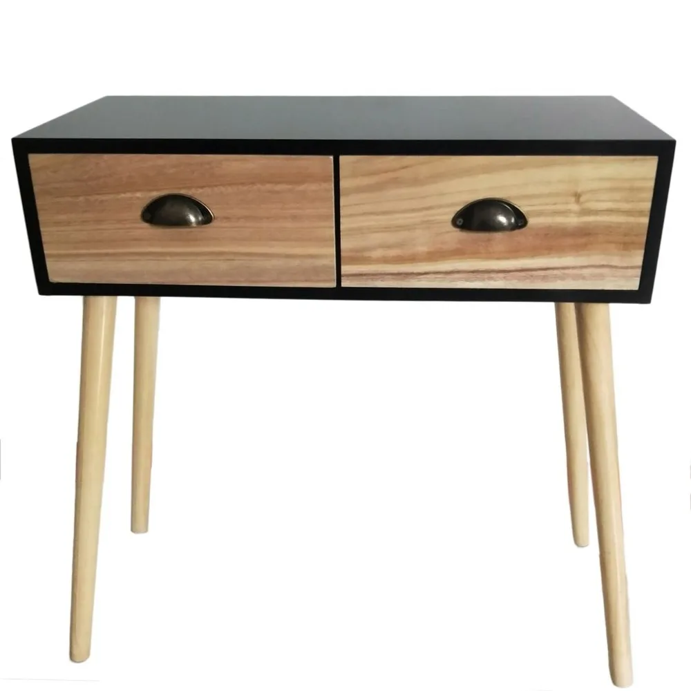 

Console Table 2 Drawers Storage Hall Hallway Furniture Retro with Solid Wood Table Legs