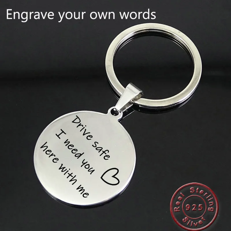 Amxiu Personalized Keychain 925 Sterling Silver Keychains Custom Any Words  Round Pendant Key Chains For Mom Dad Keys Accessories - AliExpress