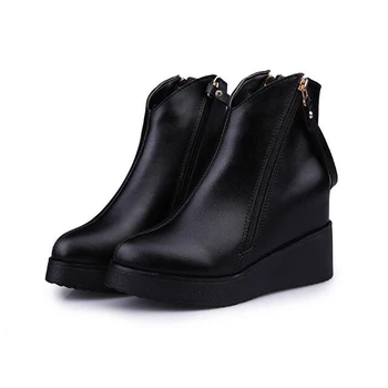 

Height Lncreasing Women Boots Fashion Platform Punk High Square Wedges Heels Black Buckle Ankle Boots Bottes Femmes Nice Z263