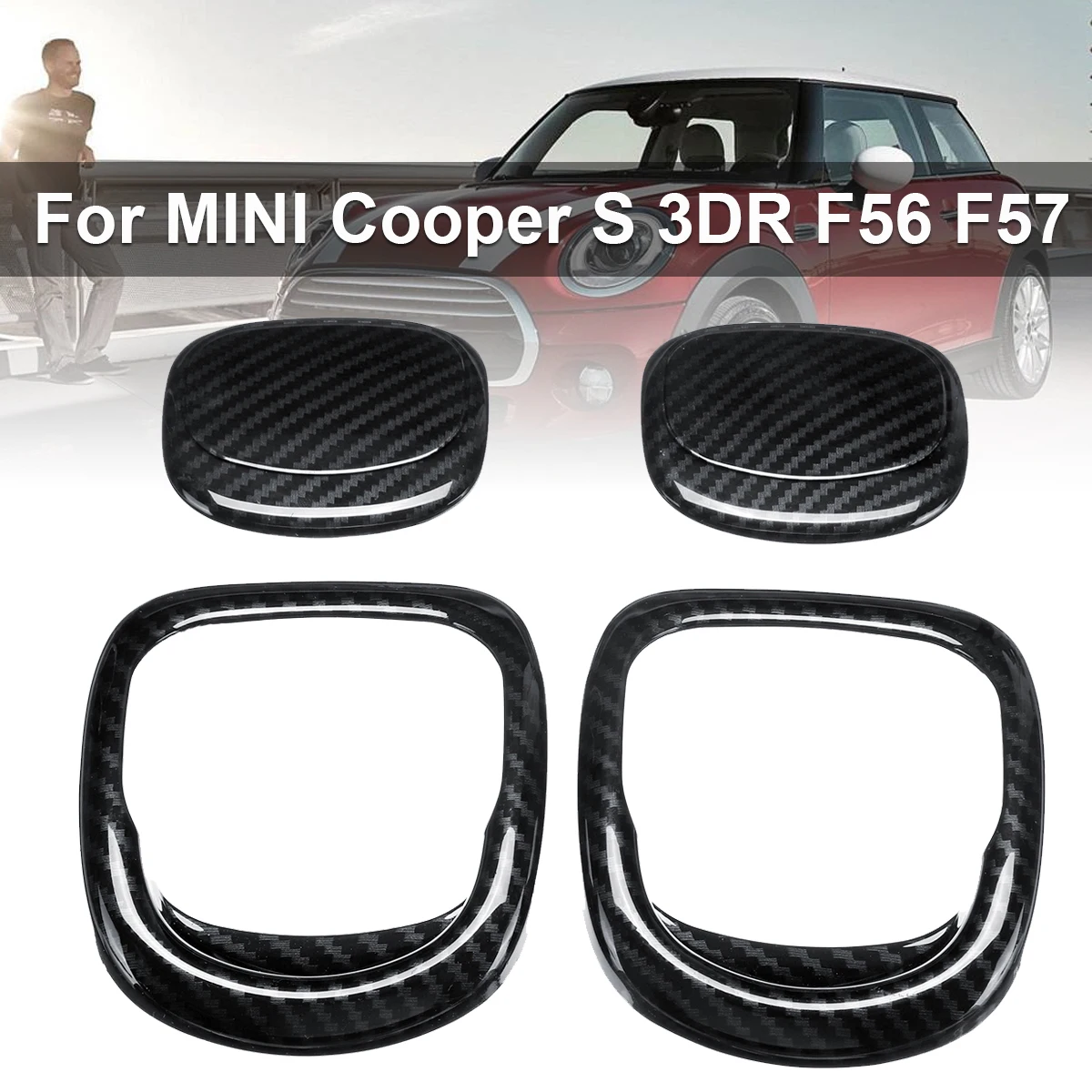 Par de fibra de carbono estilo de efecto de asiento de liberación de la cubierta de los adornos para BMW MINI Cooper S 3DR F56 F57 Auto Interior molduras partes