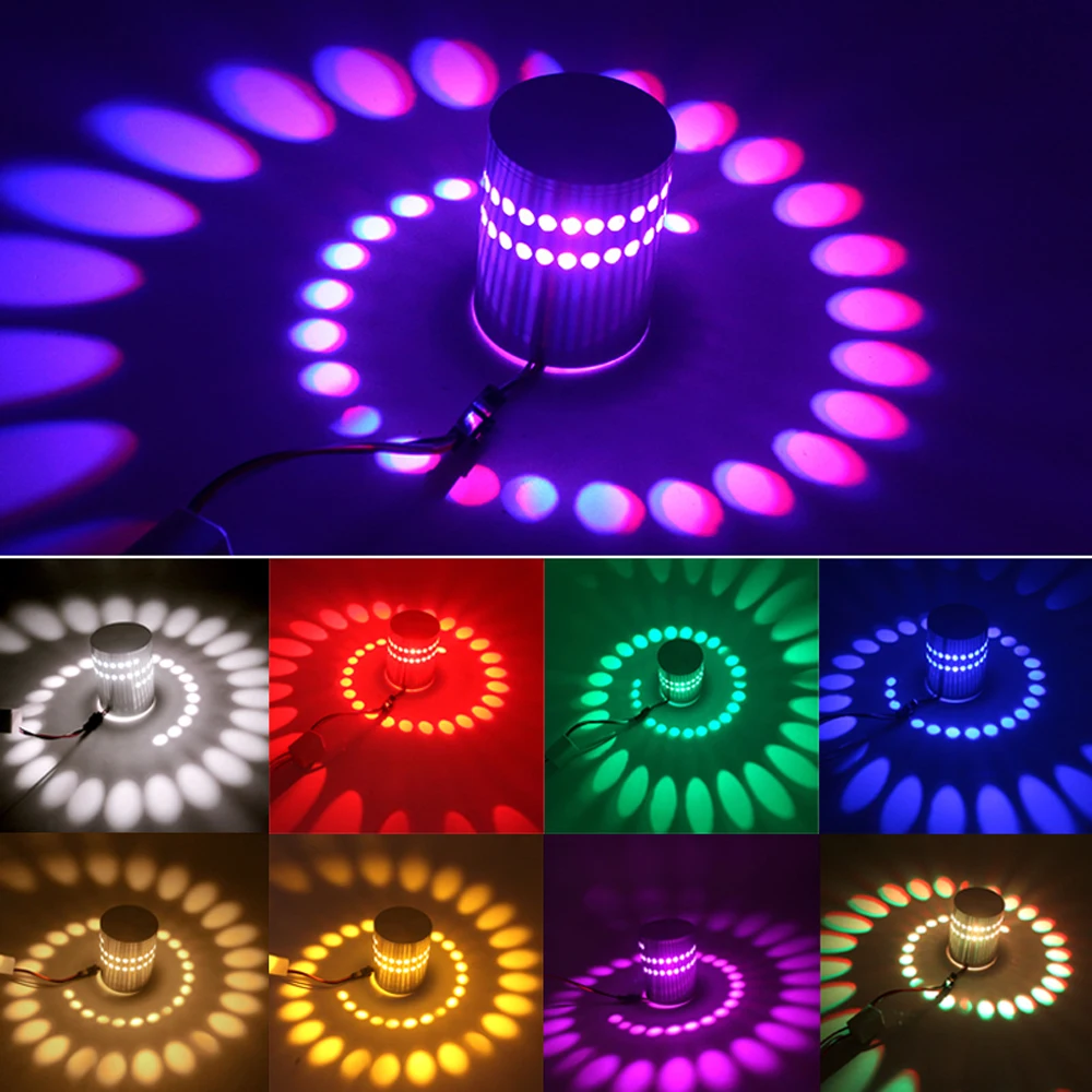 

Creative LED Wall Lamp Spiral Effect Modern Light 3W Fixture Ceiling Luminous Lighting Sconce for Indoor Decoration KTV Bar