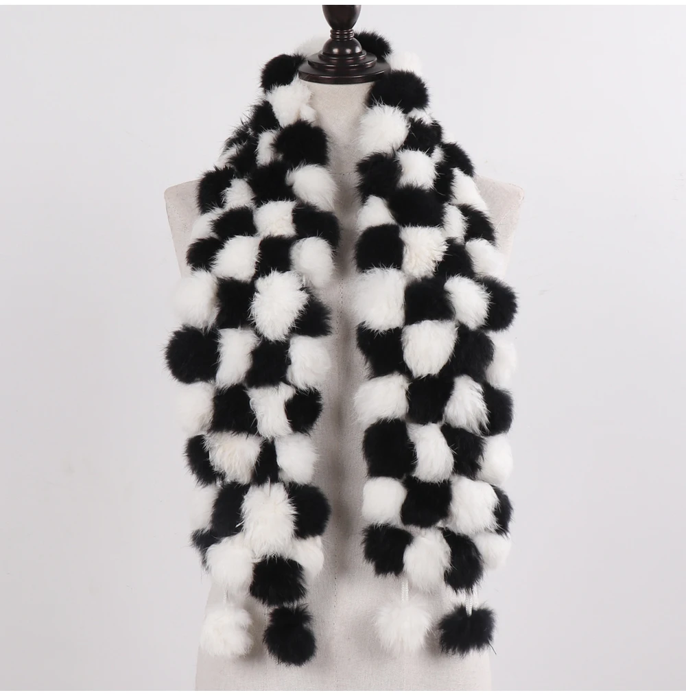 New Winter Women Real Rabbit Fur Scarf Natural Warm Rabbit Fur Muffler Girl Fashion Knitted Genuine Rabbit Fur Scarves