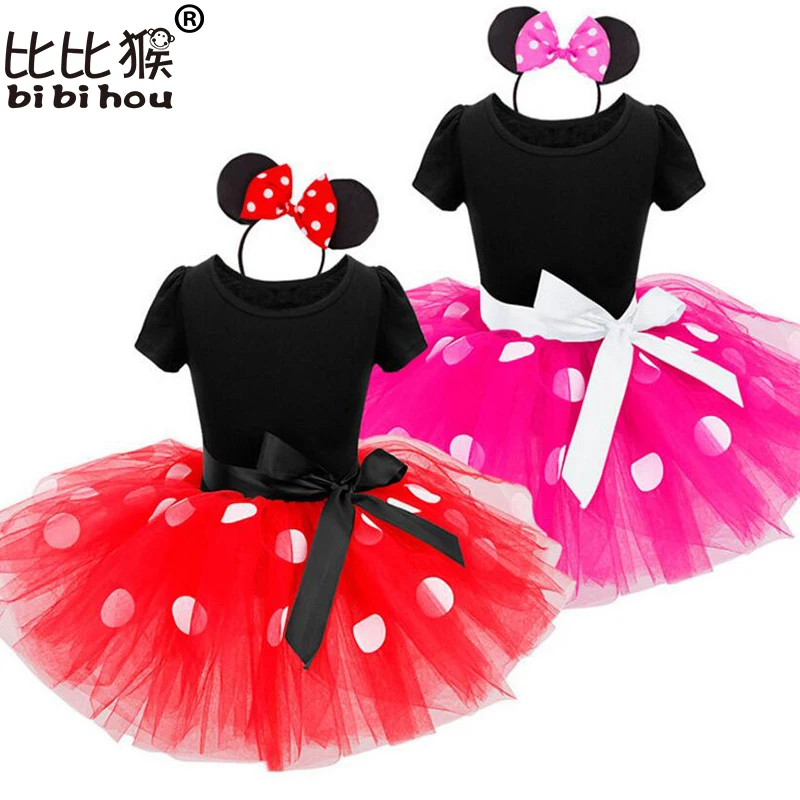 Летний подарок для детей; праздничные платья с рисунком Минни Маус; нарядный костюм; маскарадное платье для девочек с Минни+ повязка на голову; Рождественская одежда для малышей