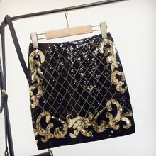 Европа и США новые летние высококачественные ручной вышитое Блестящим Бисером мешковатые юбки дикая тонкая юбка