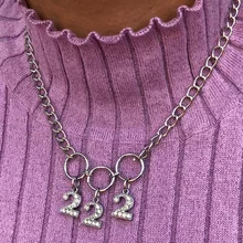 Эксклюзивное ожерелье в стиле Харадзюку с цифрами 222, женское милое ожерелье в панк-стиле, ожерелье, ювелирное изделие, подарок