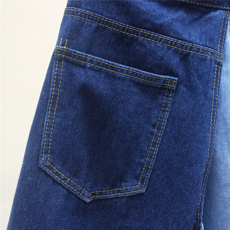 Stright джинсы брюки 2019 Женские Поддельные двухсекционные джинсовые брюки контрастные цвета сплайсинга джинсы Ins Высокая талия брюки
