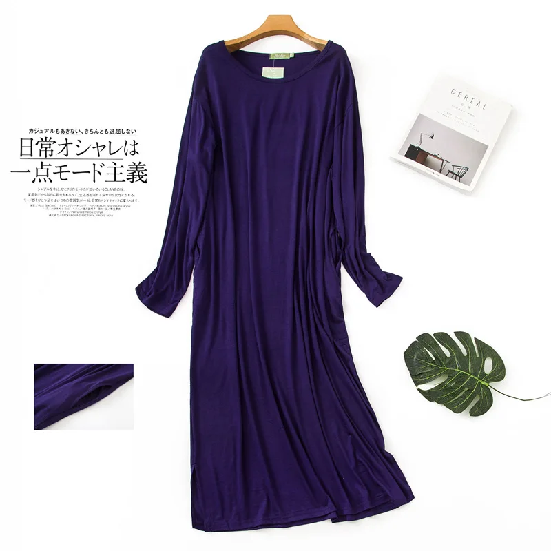 Summer Nightshirt Thin Soft Modal Nightgowns Long Sleeve Sleepshirts Solid Big Size Sleepwear Women Night Dress