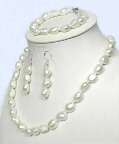 

Free Shipping >>>>>Real 10-12mm Natural Baroque White Akoya Pearl Necklace Bracelet + Earrings 18