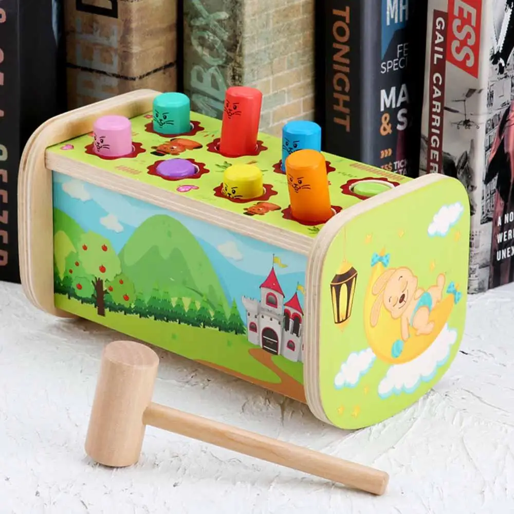 Wooden Noise Maker Knock Ball for Kids Multicolor Hand Hammering Ball Box Early Learning Educational Classic Toy Child Baby Gift