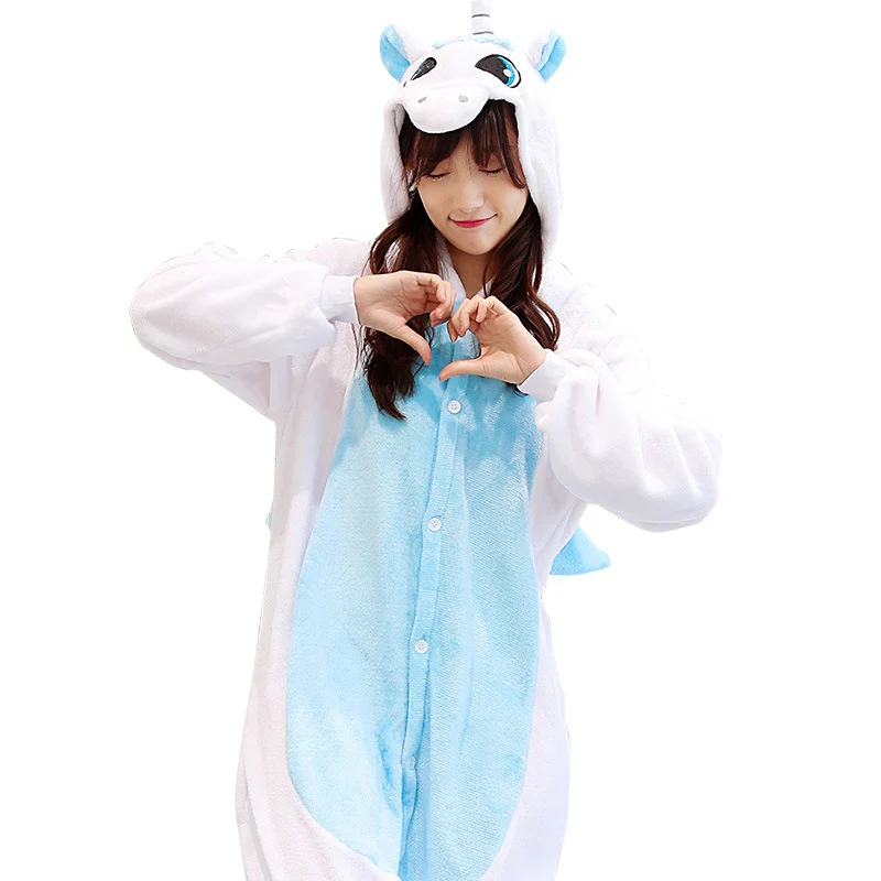 Anime Women Pajamas Unicorn Pikachu Stitch Costume Cosplay Winter Hooded Adult Sleepwear Onesies Flannel Cartoon Unisex Pyjamas