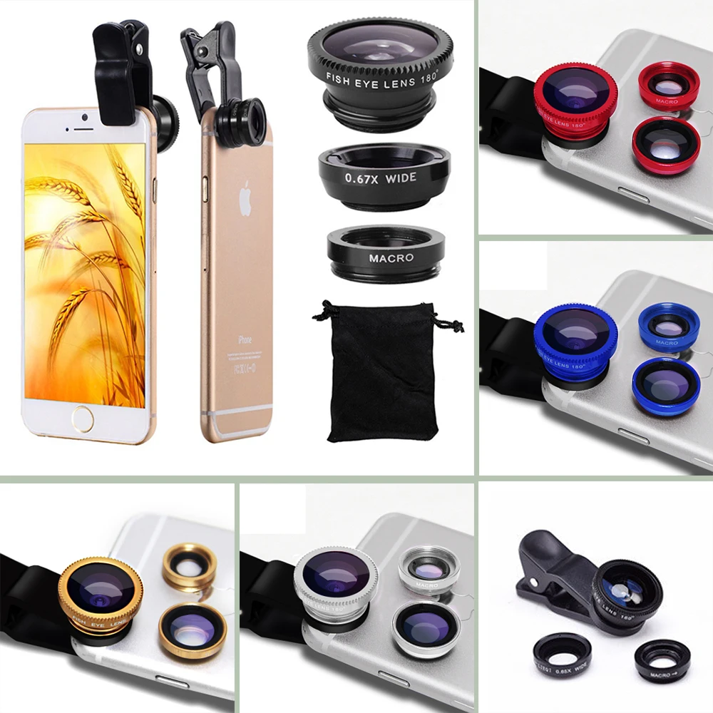 Universal Clip 3 in 1 Fish Eye Wide Angle Macro Fisheye Mobile Phone Lens For iPhone 6 5 5S 4 4S