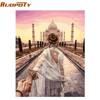 

RUOPOTY Frame DIY Painting By Numbers Hand In Hand Romantic Modern Home Wall Art Canvas Painting For Wedding Decor 40x50cm Arts