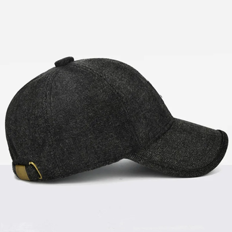 XdanqinX Snapback кепка зимняя мужская теплая шапка среднего возраста шерстяная Толстая бейсболка s с ушками регулируемый размер наушник Кепка для мужчин