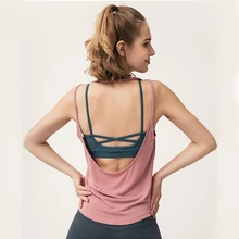 ESHINES/женские пикантные сандалии с открытой спиной летние дышащие однотонные спортивные топы Для Йоги Новая модная футболка для тренажерного зала и бега