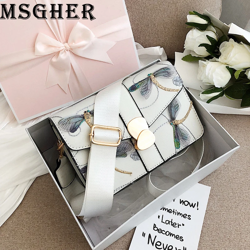 

MSGHER Handbags Women Summer Fashion Embroidery Small Bags Female Casual Hasp Shoulder Bags Quality Panelled Crossbody Bags