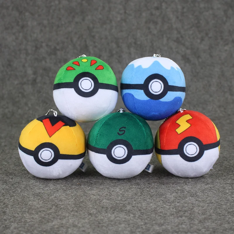 7cm 5 Color Style Pokeball Pikachu Plush Balls Poke Keychain Master Ball Cartoon Elf Ball Ornaments