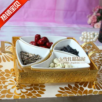 

The new European luxury alloy ceramic grid / isolation combined with diamond plated nuts snacks candy dish dish