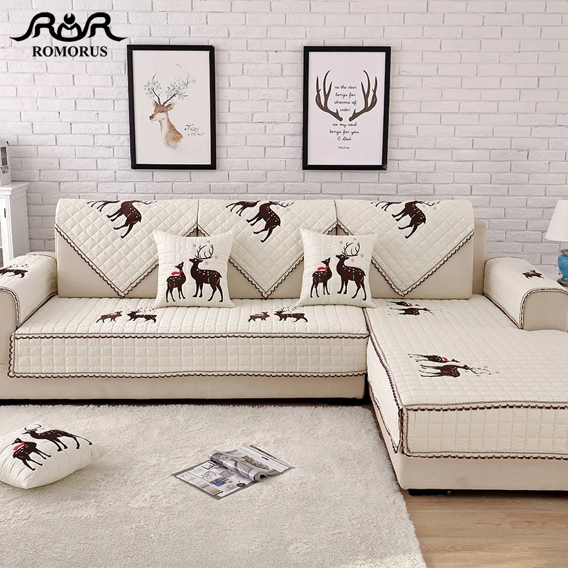 

Modern Elk Embroidery Sofa Cover Four Seasons Anti-slip Slipcovers for Sectional Corner Sofa Single Chair 2/3/4 Seat Couch Cover