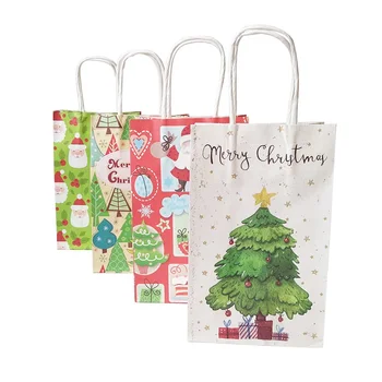 

10 Pcs/pack 21*13*8cm Christmas Gift package Bag With Handle Decoration Kraft Paper Bags Lovely Tree Santa Claus favor