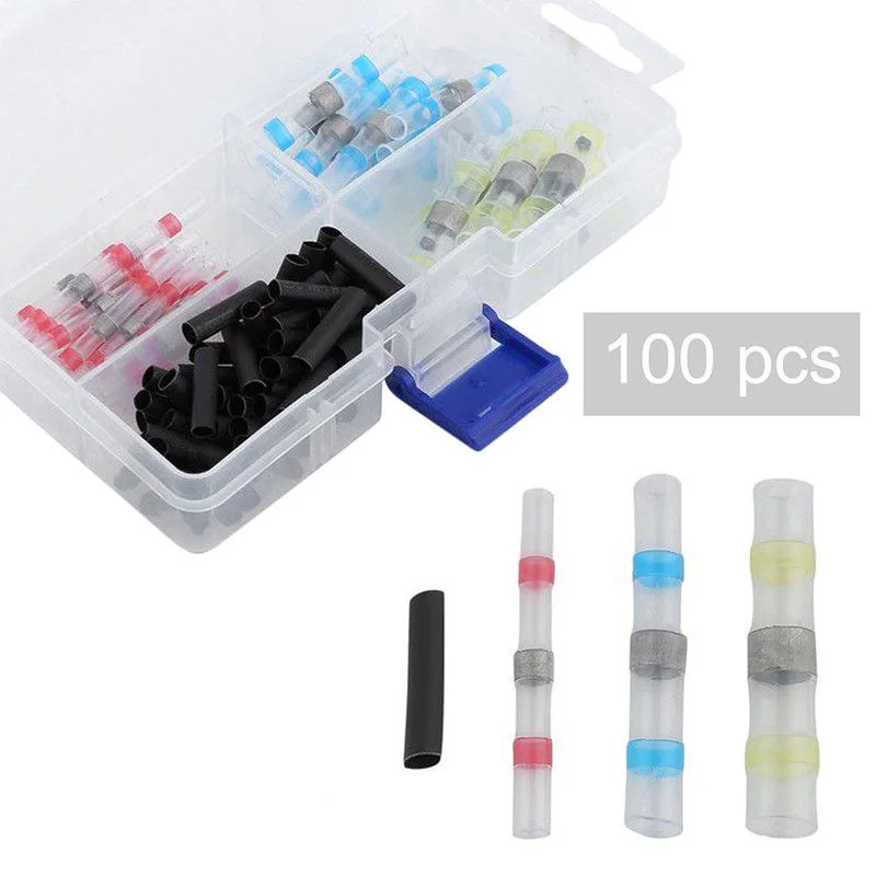  100pcs HOT Box Heat Shrink Solder Sleeves Waterproof Wire Crimp Butt Terminals Connectors Terminato