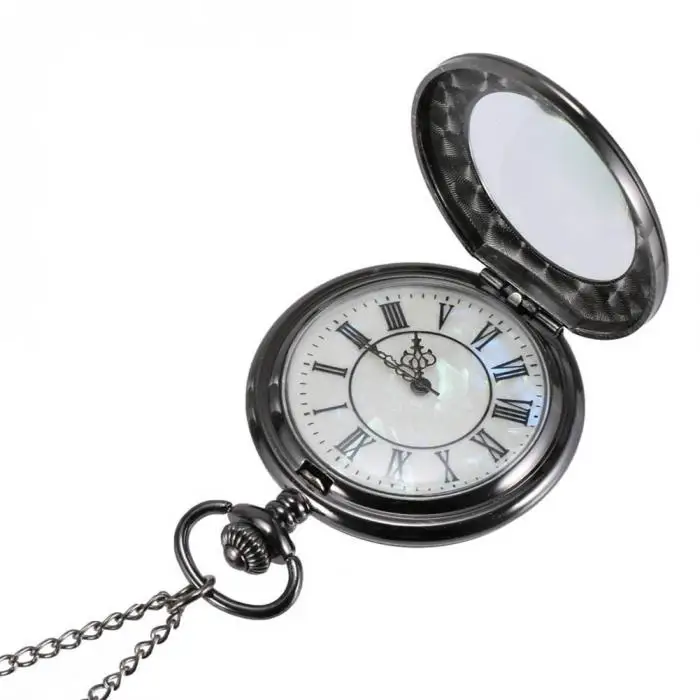 Винтаж кварцевые карманные часы римскими цифрами набора ясно откидная крышка сплава цепочке кулон часы подарок LL @ 17