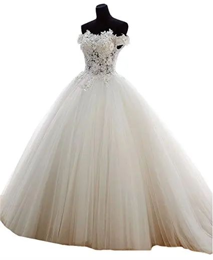 Quinceanera dresses 15 Party Sexy Lace Applique Court Train Luxury Boat-Neck Plus Size Angelsbridep