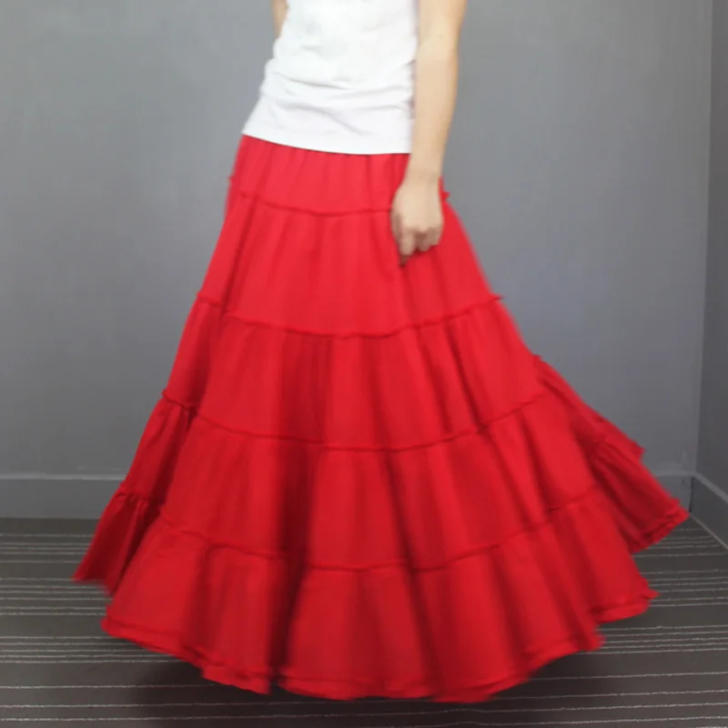 Повседневный Цыганский, Богемия BOHO полный круг хлопок Танец красный черный зеленый Spani женский гофрированные Длинные Юбки Женская/Макси плиссированная юбка