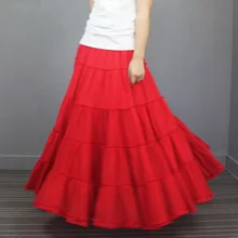 Повседневный Цыганский, Богемия BOHO полный круг хлопок Танец красный черный зеленый Spani женский гофрированные Длинные Юбки Женская/Макси плиссированная юбка