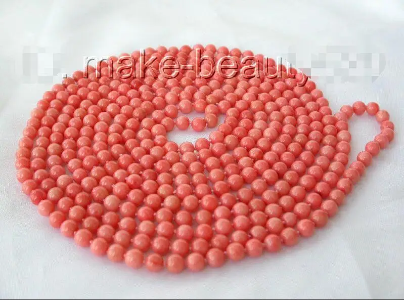 

10x10 Jewelry free shipping stunning long 100" 6mm round pink natural coral beads necklace s872