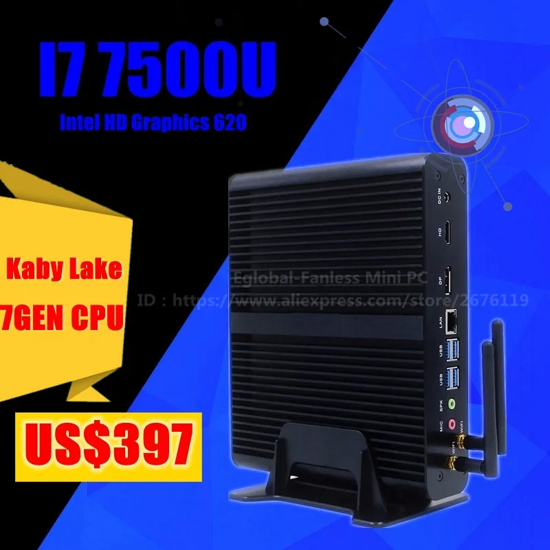  [Core i7 7500U ] Eglobal 7th Gen Mini pc Windows 10 Kaby Lake Fanless Computer TV Box 4K HD Display HTPC 300M Wifi Free shipping 