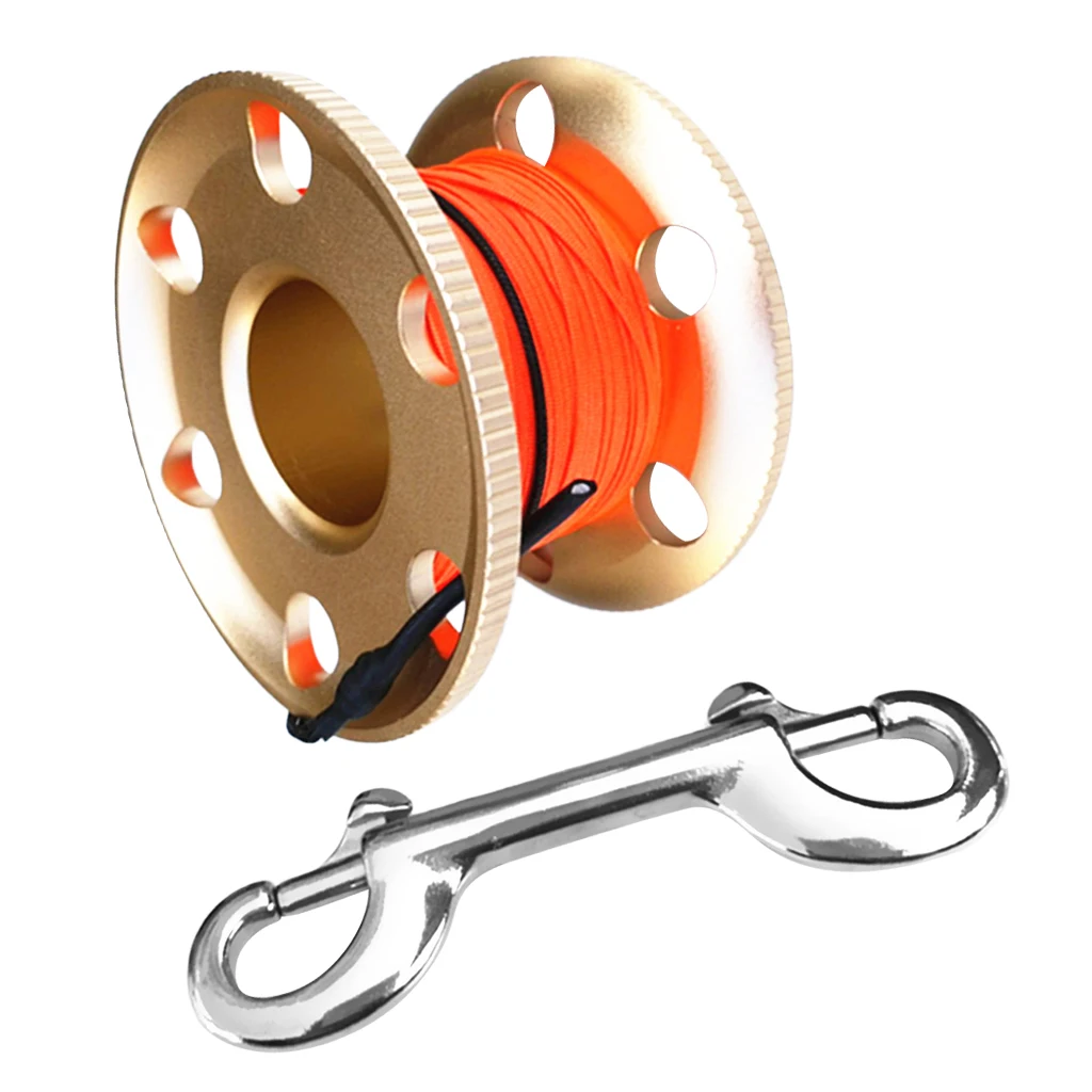 Durable Scuba Diving Aluminum Alloy Finger Reel Spool 20m Line Bolt Snap Clip for Fishing Boating Accessories