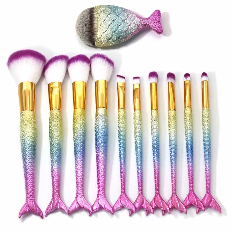 AiceBeu 1/10/11PCS Mermaid Makeup Brushes Foundation Blending Powder Eyeshadow Contour Concealer Blush Beauty Make Up Tool Kit | Красота и