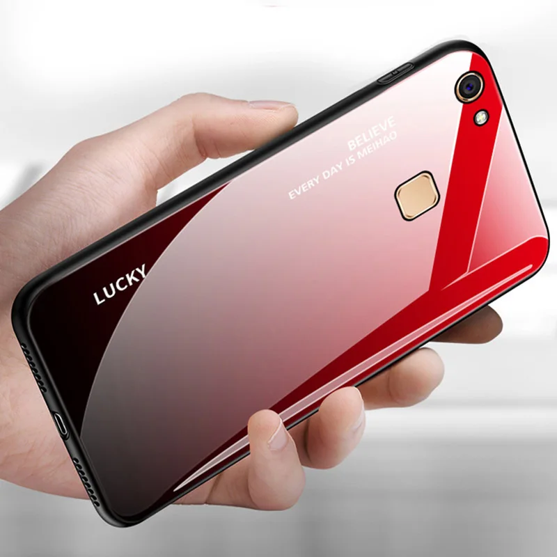 Чехол для Vivo V7 Plus градиентное закаленное стекло + чехол с мягкими краями V7Plus
