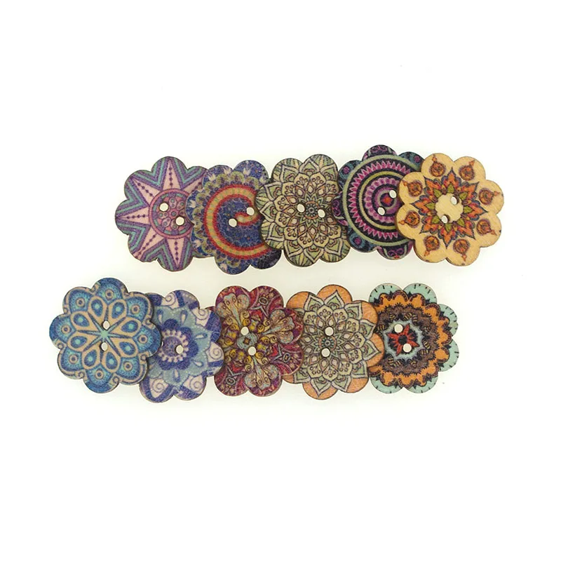 

SHINE 30PCs Wooden Sewing Buttons Scrapbooking Flower shape 2 Holes 25mm Costura Botones Decorate w2051