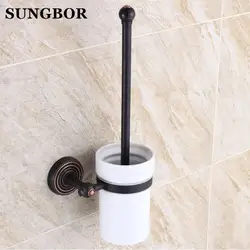 Твердая латунь черный Античная бронзовая отделка настенный домашний туалетный ершик держатель с керамический стакан для ванной