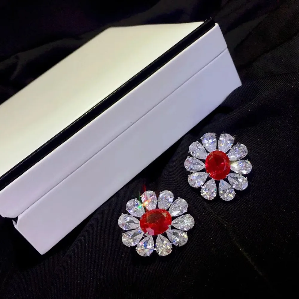 Свадебный ювелирный набор 925, серебряные серьги-гвоздики в виде цветка и ожерелье, ювелирный набор, красивые женские ювелирные изделия для невесты или вечерние