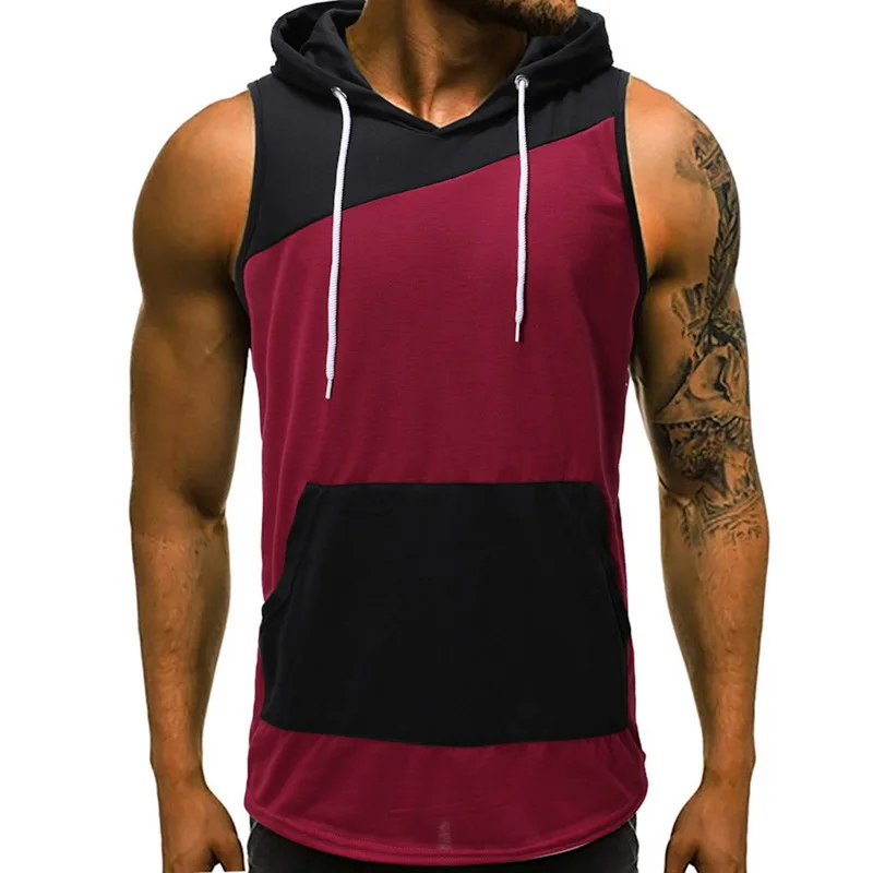 

HEFLASHOR Men Patchwork Hooded Sleeveless Tank Tops Men Men Bodybuilding Gym Clothing Men Hoody Slim Fit Tank Tops Musculation