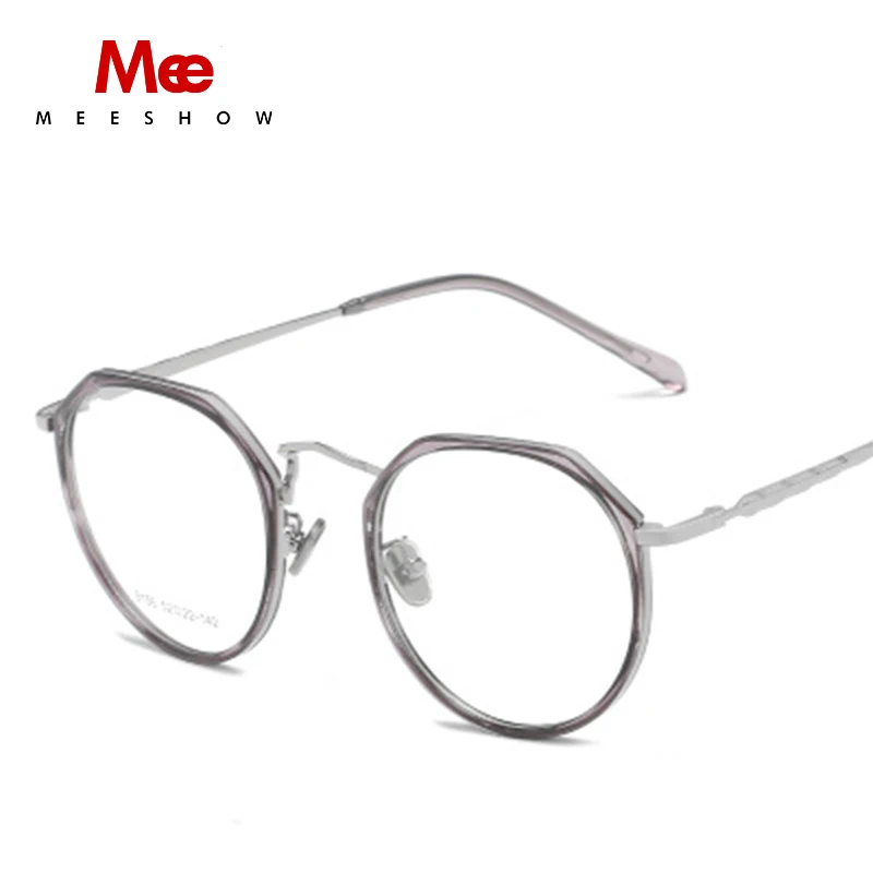MEESHOW TR90, оправа для очков, женские прозрачные очки для глаз, большие размеры, титановый сплав, очки по рецепту, мужские круглые очки, оправа 9156 - Цвет оправы: sliver with gray Rim