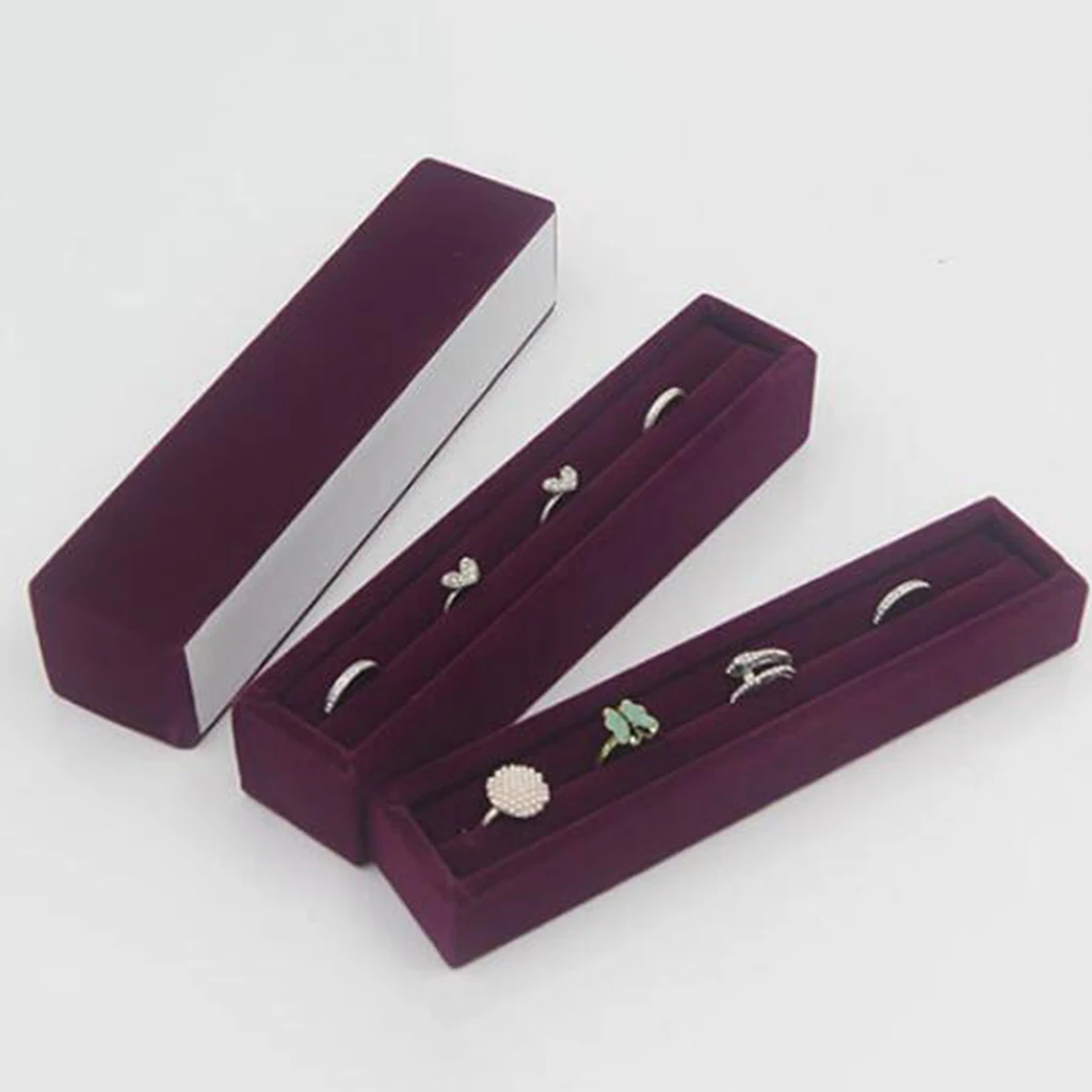 3pcs Velvet Slots Ring Trays Showcase Display Jewelry Holder Box Long Case Rings Stud Earring Cufflink Jewelry Packaging