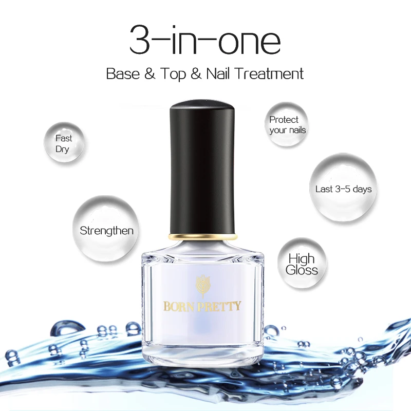

BORN PRETTY 3-in-1 Water Based Base Top Coat 6ml Nail Treatment Polish Nail Care Lacquer Manicure
