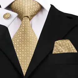 Мода 2016 года Золотарник Тан Dot галстук + платок + запонки шелковый галстук галстуки для Для мужчин формальные Бизнес Свадебная вечеринка C-486