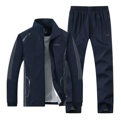 Плюс размер 5XL мужской спортивный костюм весна осень тонкий длинный рукав одежда для прогулок повседневная куртка и набор длинных брюк комплект из 2 предметов - Цвет: Dark blue