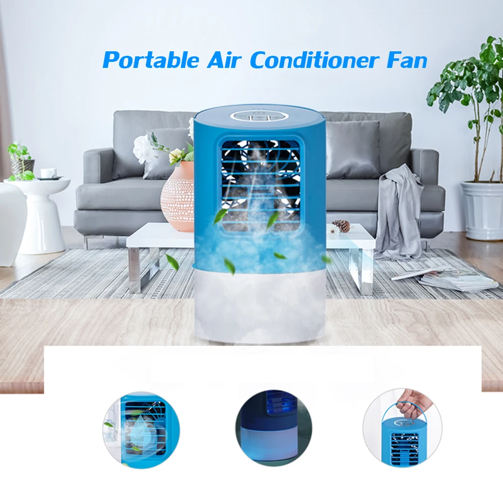 

Portable Mini Fan 3 Wind Speeds Air Conditioner Small Desktop Air Cooler Fan with 7 Colors LED Lights Table Humidifier for Home