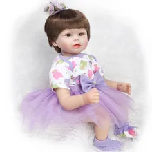 Real Looking Early Education Reborn Baby Dolls For Kids Growth Partners 22″ 55 cm Short Brown Hair Cute Silicone Reborn Babies