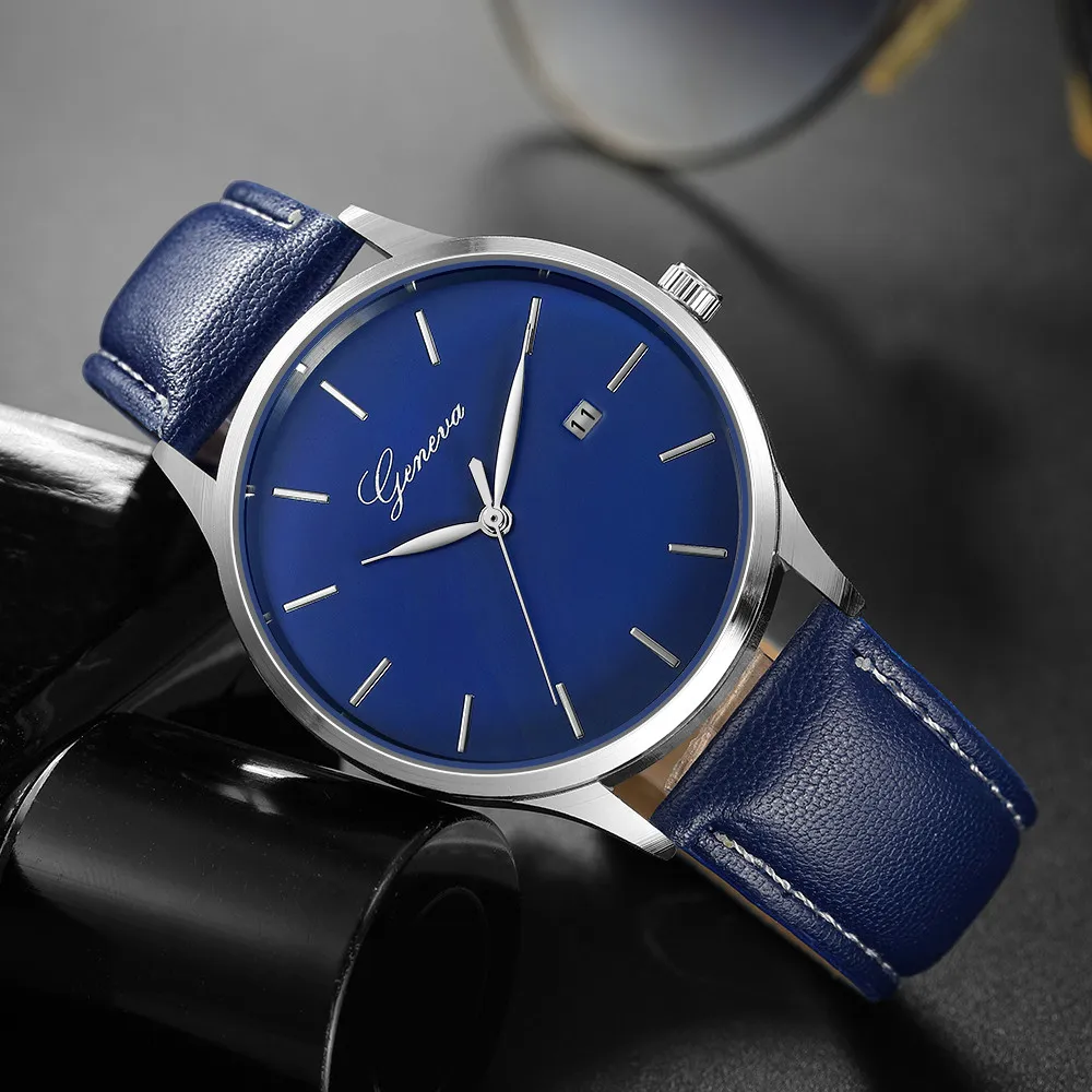 

2019 New Fashion Women's Top Brand Fashion Ladies Luxury Leather Band Date Analog Quartz Diamond Wrist Unique blue Watch
