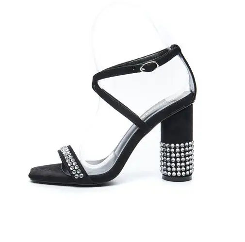 

Carole Levy Cross-strap High Heel Shoes 2019 Summer Sexy Open Toe Thick Heels Sandal Woman Crystal Dress Heels Black