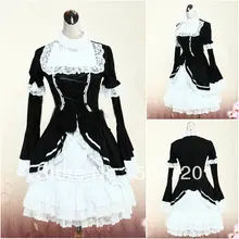V-1152 Schwarz langhülse baumwolle Gothic Schule Lolita Kleid/viktorianischen kleid Cocktailkleid/halloween-kostüm US6-26