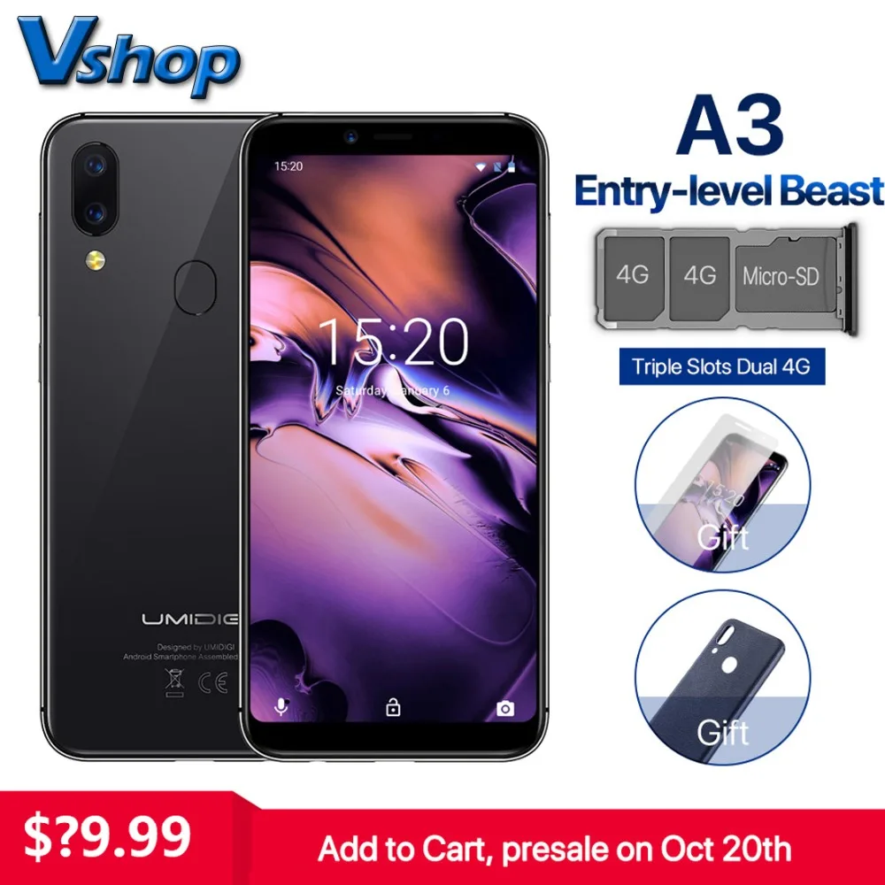 UMIDIGI A3 Смартфон Android 8 1 2 Гб ОЗУ 16 ПЗУ четырёхъядерный экран 5 дюймов|Смартфоны| |